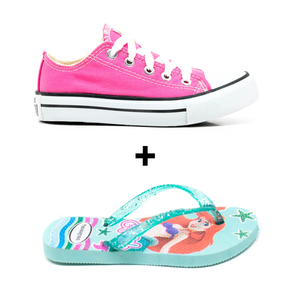 Kit Menina Tênis Infantil All Star + Chinelo Infantil Personagens