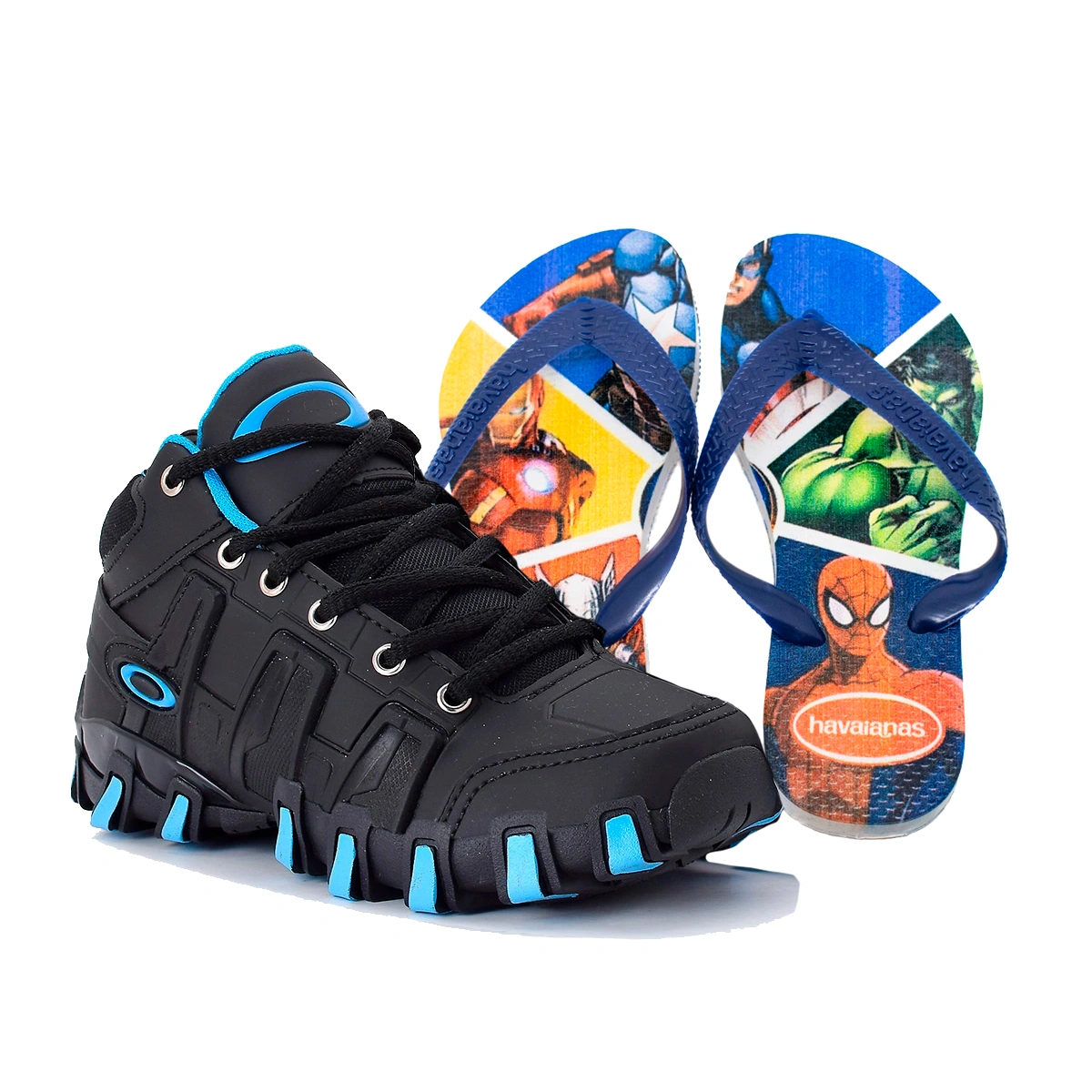 Kit Menino Tênis Infantil Botinha Oakley + Chinelo Infantil Havaianas Heróis - Imagem 2