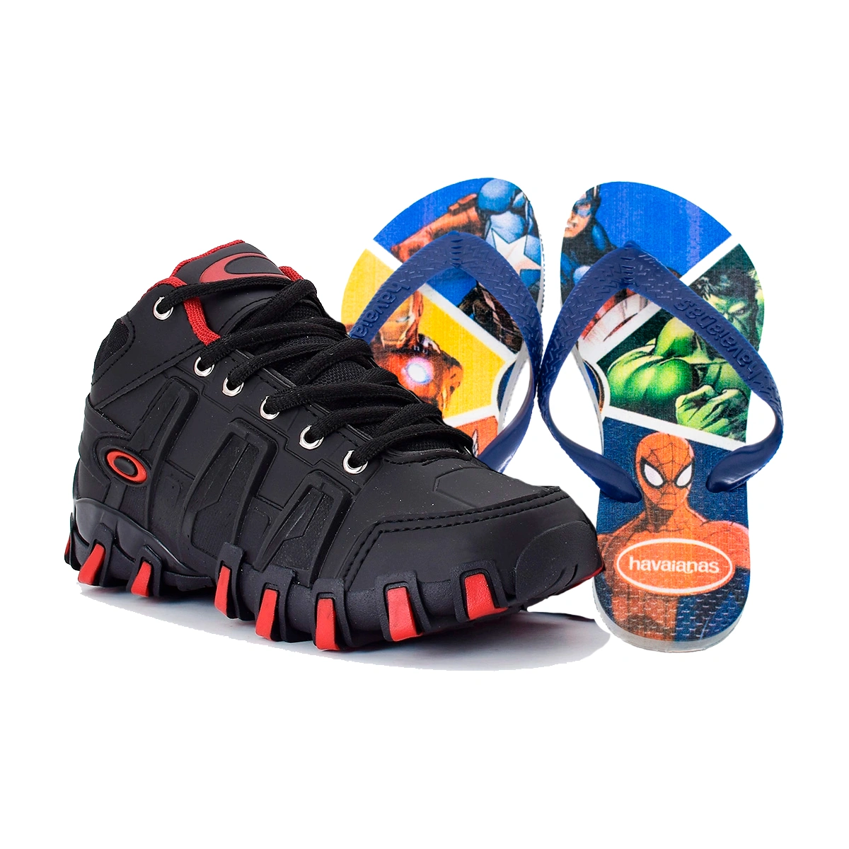 Kit Menino Tênis Infantil Botinha Oakley + Chinelo Infantil Havaianas Heróis - Imagem 8