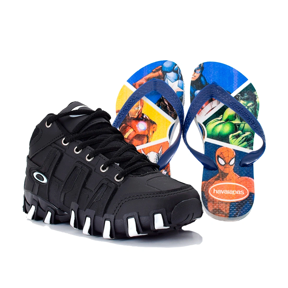 Kit Menino Tênis Infantil Botinha Oakley + Chinelo Infantil Havaianas Heróis - Imagem 15
